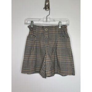 ZARA Shorts Plaid Juniors 13-14 Tan Green Pull On Pockets Pleats